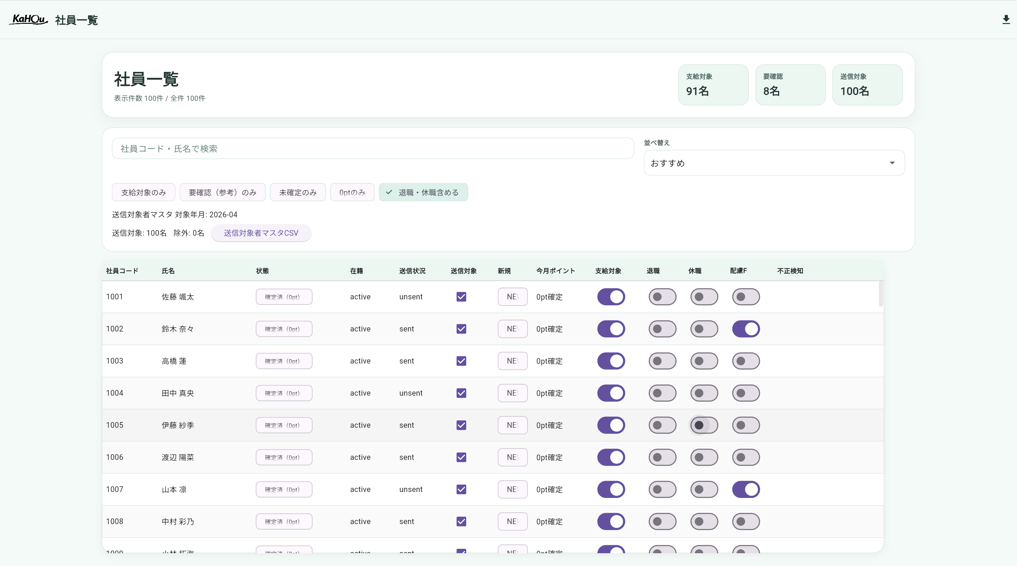 最新の社員一覧画面